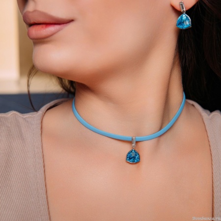 Колье Fiore Luna, Aquamarine / Sky Blue Leather